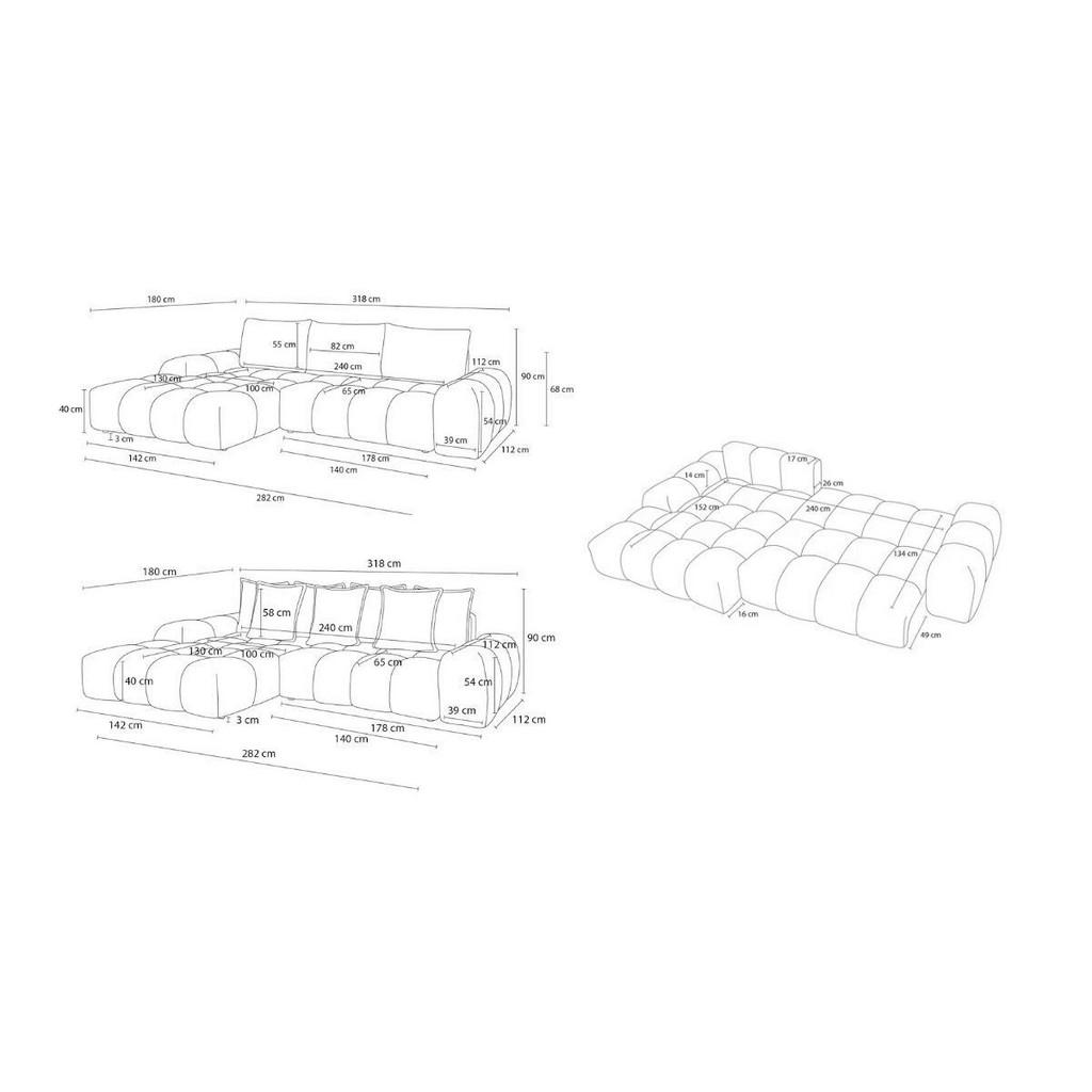 Thumbnail - Eckschlafsofa Everest, Hellgrau, Textil, Buche, Kiefer, 3-Sitzer, Füllung: Komfortschaum, 318x180 cm, Rücken echt, Armte...