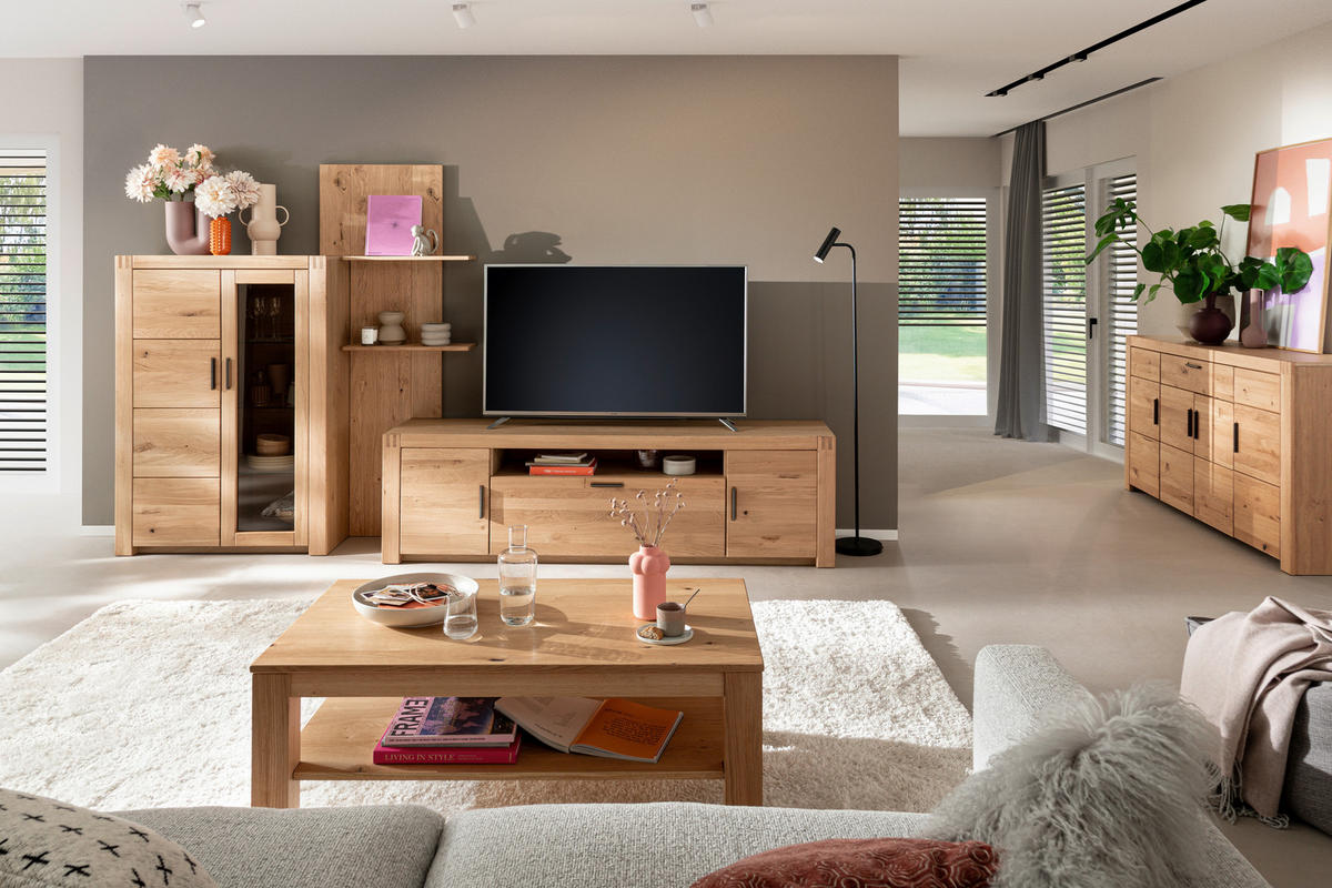 WOHNWAND 3-teilig  in Eichefarben 332/184/50 cm  - Eichefarben/Anthrazit, Design, Glas/Holz (332/184/50cm) - Livetastic