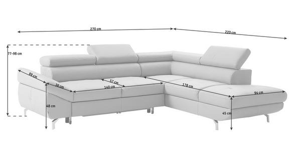 ECKSOFA in Echtleder Dunkelbraun  - Dunkelbraun/Silberfarben, Design, Leder/Metall (270/220cm) - Novel