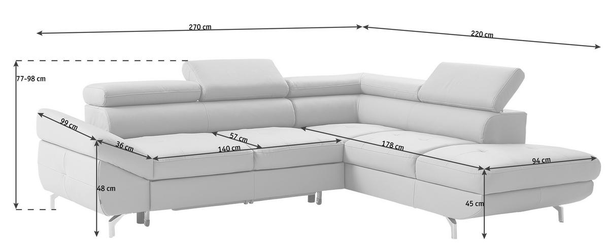 ECKSOFA in Echtleder Dunkelbraun  - Dunkelbraun/Silberfarben, Design, Leder/Metall (270/220cm) - Novel