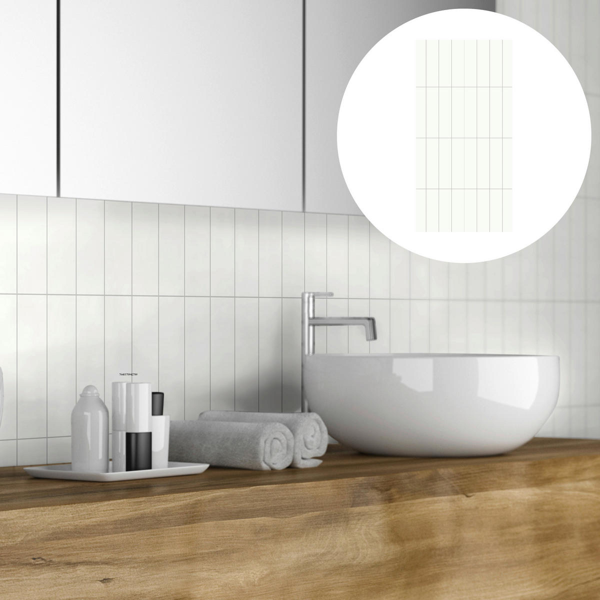 WANDPANEEL Revêt Design-Wandfliesen 3 Stück Hellgrau, Weiß Hochglanz  - Weiß Hochglanz/Hellgrau, MODERN, Kunststoff (120/60/0,37cm)