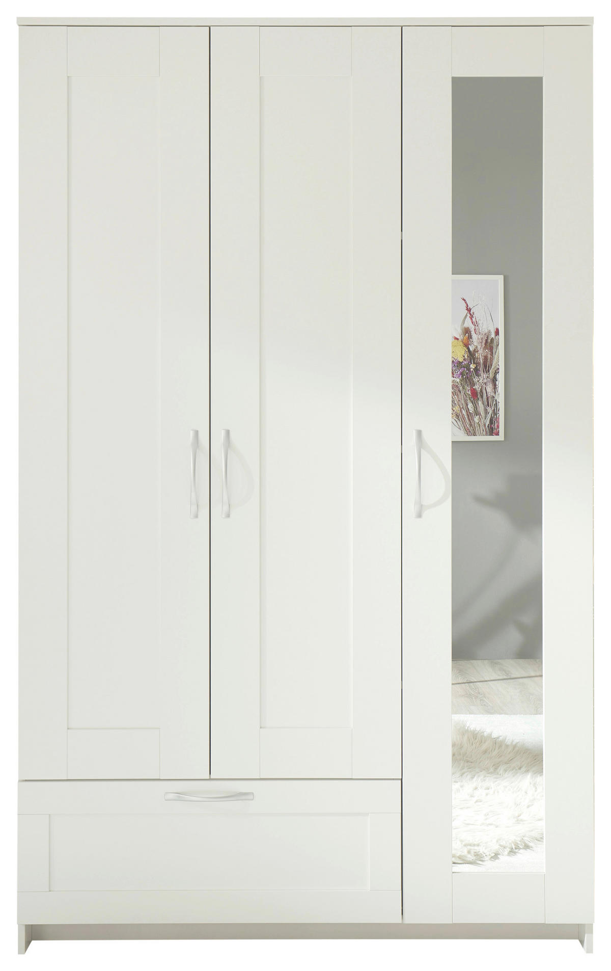 KLEIDERSCHRANK 117/191/50 cm 3-türig Weiß  - Alufarben/Weiß, KONVENTIONELL, Glas/Holzwerkstoff (117/191/50cm) - Boxxx