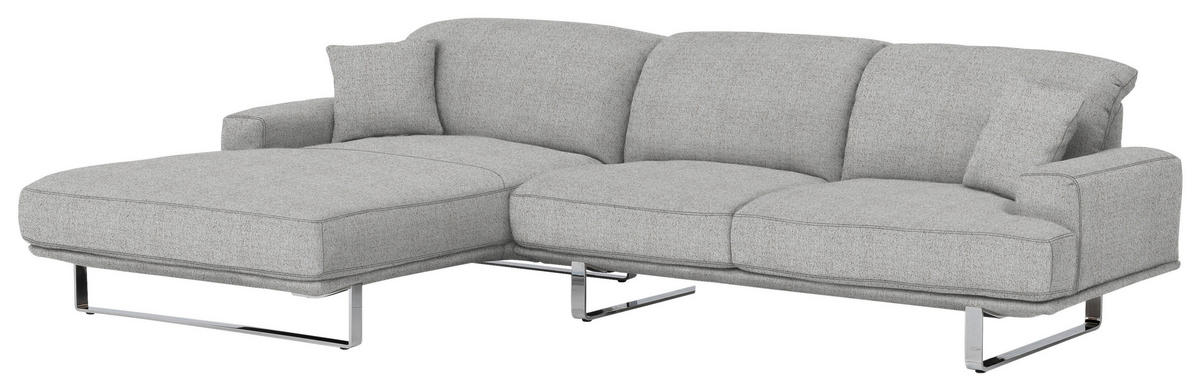 ECKSOFA in Flachgewebe Hellgrau  - Chromfarben/Hellgrau, Design, Textil/Metall (184/304cm) - Dieter Knoll