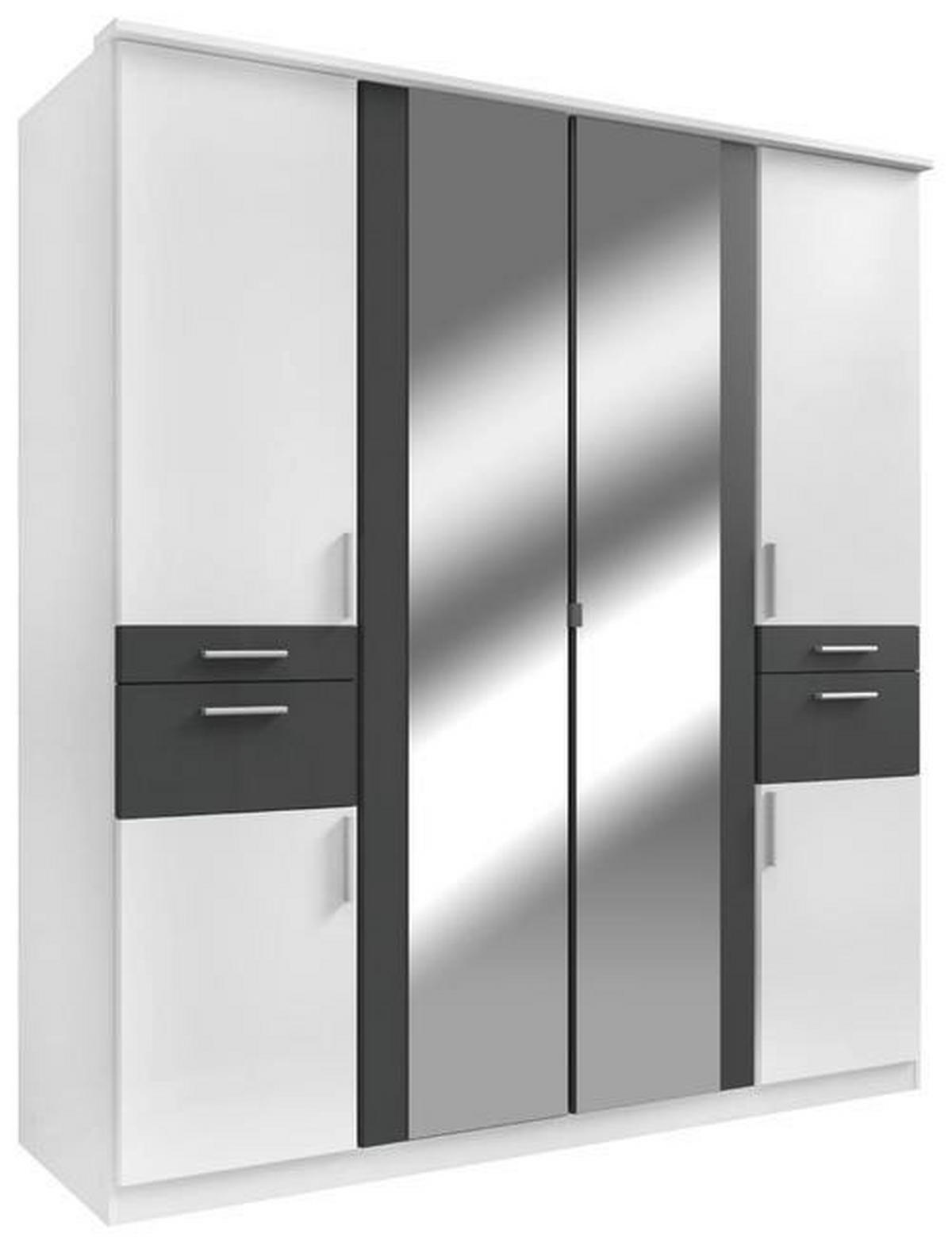 KLEIDERSCHRANK 180/198/58 cm 6-türig Graphitfarben, Weiß  - Alufarben/Graphitfarben, KONVENTIONELL, Glas/Holzwerkstoff (180/198/58cm) - Carryhome