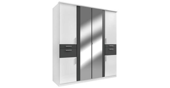 KLEIDERSCHRANK 180/198/58 cm 6-türig Graphitfarben, Weiß - Alufarben/Graphitfarben, KONVENTIONELL, Glas/Holzwerkstoff (180/198/58cm) - Carryhome