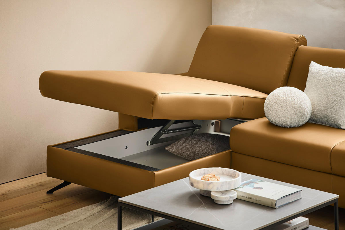ECKSOFA in Echtleder Currygelb  - Currygelb/Schwarz, Design, Leder/Metall (165/267cm) - Lomoco