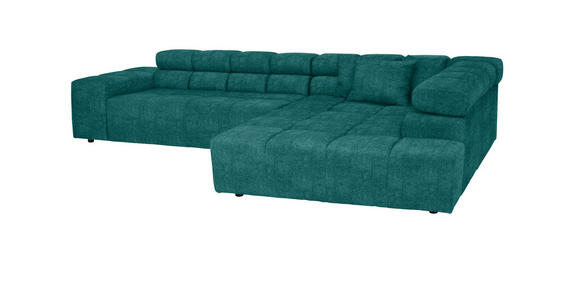 ECKSOFA Petrol Velours  - Petrol/Schwarz, Design, Kunststoff/Textil (317/213cm) - Hom`in