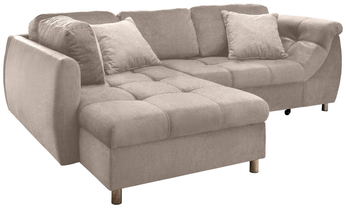 ECKSOFA in Mikrofaser Taupe  - Taupe/Chromfarben, Design, Kunststoff/Textil (190/250cm) - Livetastic