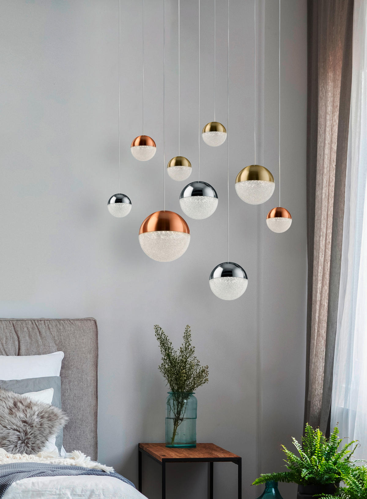 VISEČA LED-SVETILKA  Planets 78 W/3992 lm/4000 K/220-240 V/ - barve kroma, Design, kovina/steklo (60/153cm)