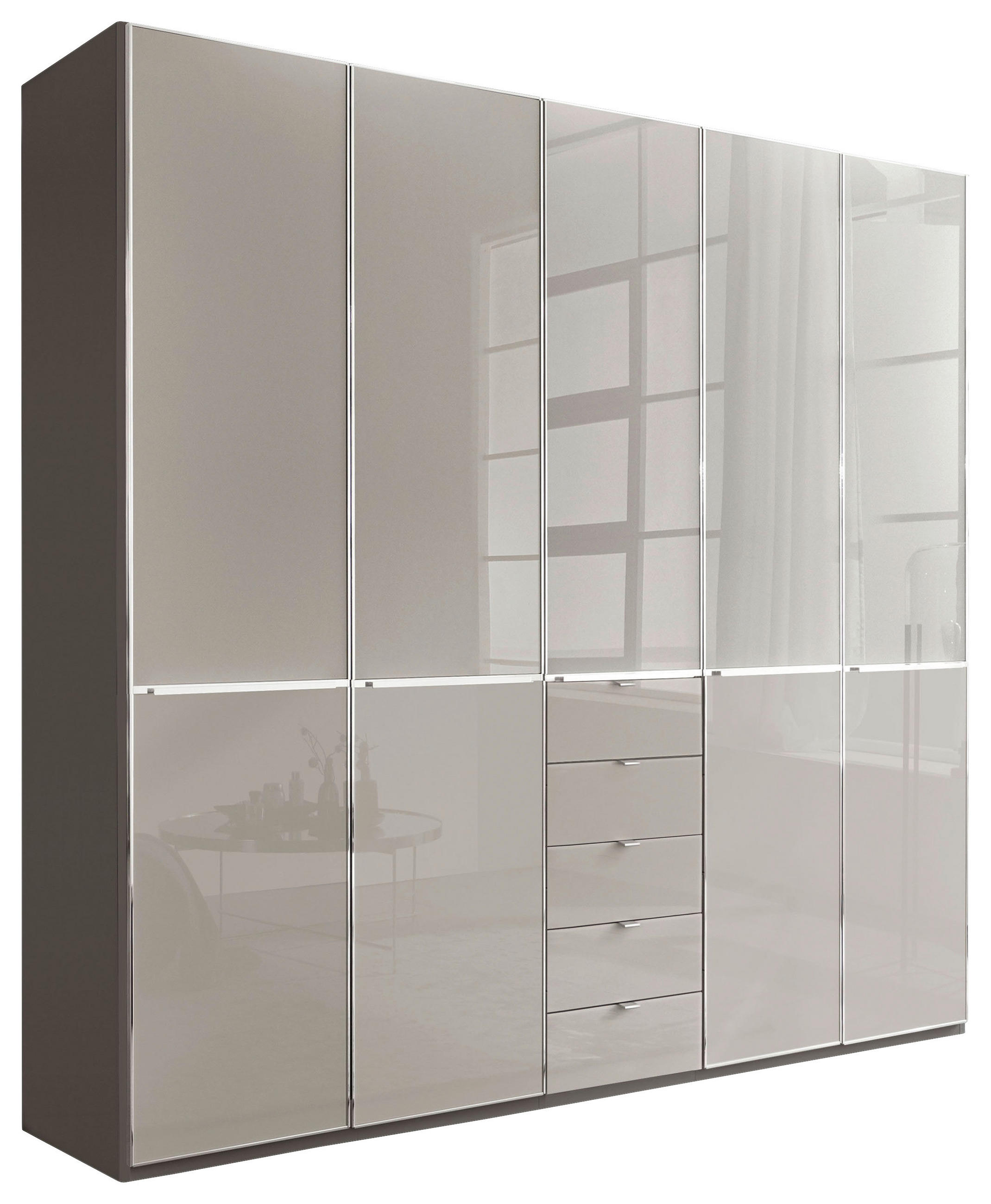 KLEIDERSCHRANK 250/236/58 cm 5-türig Grau, Dunkelgrau  - Chromfarben/Dunkelgrau, KONVENTIONELL, Glas/Holzwerkstoff (250/236/58cm) - Novel