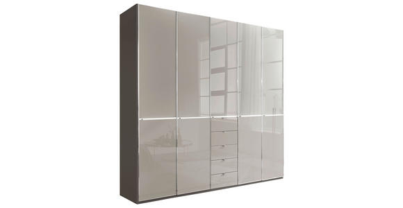 KLEIDERSCHRANK 250/236/58 cm 5-türig Grau, Dunkelgrau - Chromfarben/Dunkelgrau, KONVENTIONELL, Glas/Holzwerkstoff (250/236/58cm) - Novel