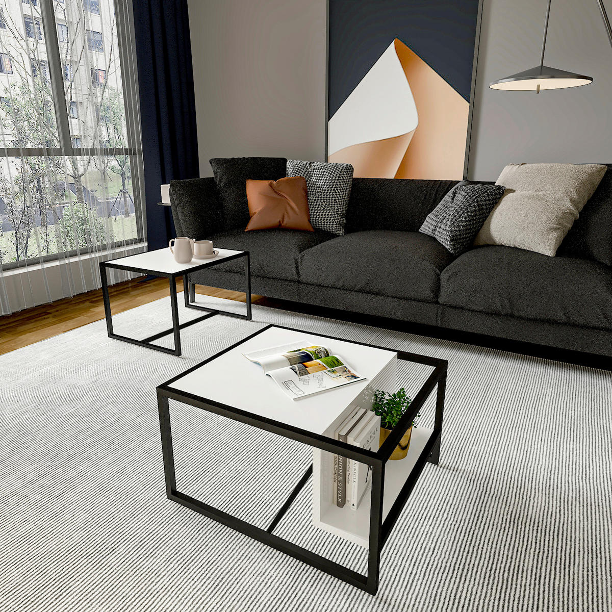 COUCHTISCHSET Bati Couchtisch Weiß  - Schwarz/Weiß, Design, Holzwerkstoff - Livetastic