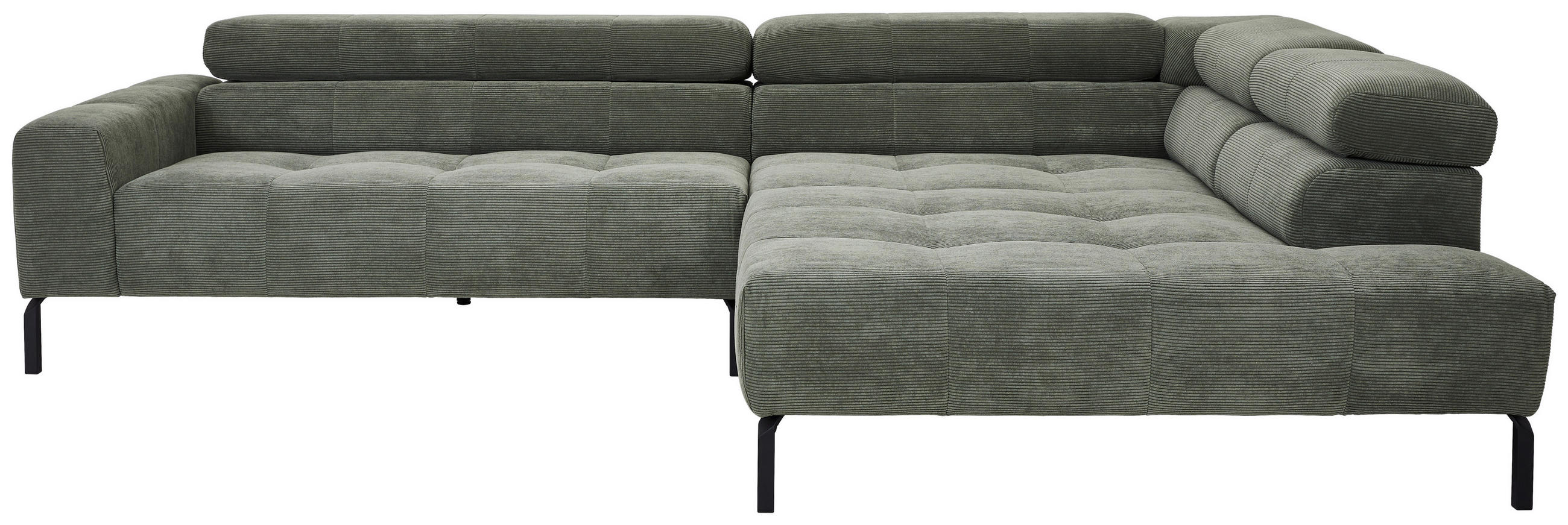 CANAPÉ D'ANGLE in Feincord Olivgrün  - Schwarz/Olivgrün, Konventionell, Textil/Metall (311/219cm) - Hom`in