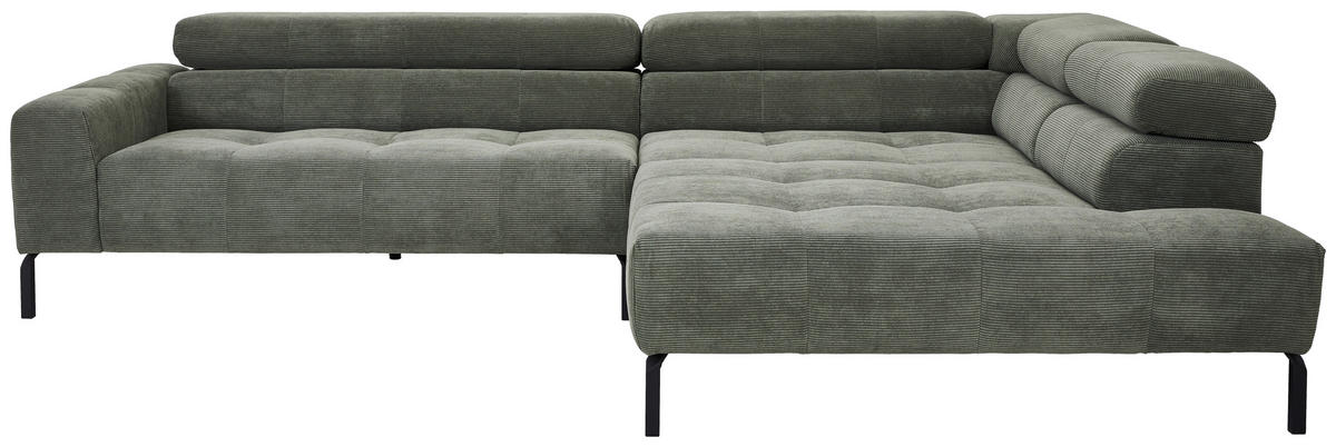 CANAPÉ D'ANGLE in Feincord Olivgrün  - Schwarz/Olivgrün, Konventionell, Textil/Metall (311/219cm) - Hom`in