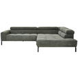 ECKSOFA in Feincord Olivgrün  - Schwarz/Olivgrün, KONVENTIONELL, Textil/Metall (311/219cm) - Hom`in