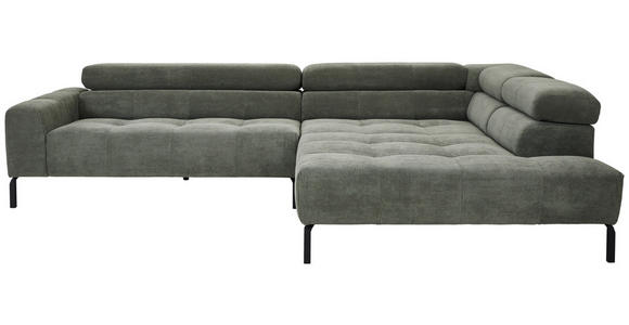 ECKSOFA in Feincord Olivgrün  - Schwarz/Olivgrün, KONVENTIONELL, Textil/Metall (311/219cm) - Hom`in