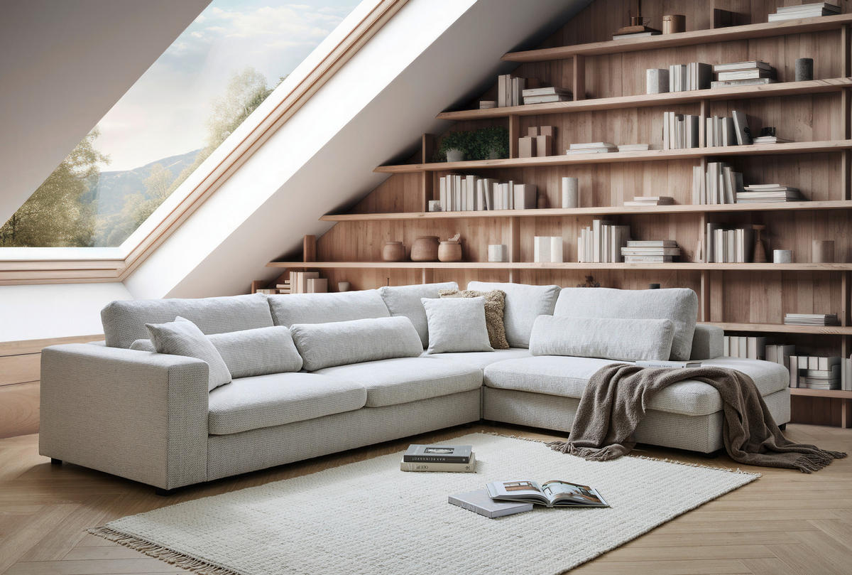 ECKSOFA in Chenille Greige  - Greige/Schwarz, Konventionell, Kunststoff/Textil (314/250cm) - Carryhome