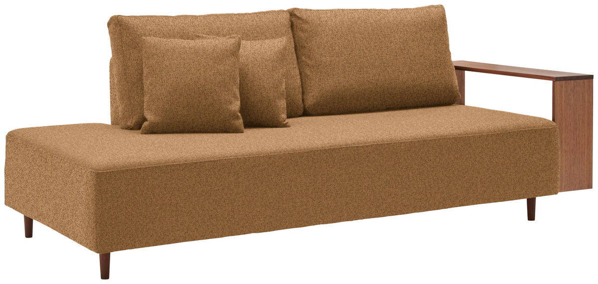 SCHLAFSOFA in Textil Currygelb  - Currygelb/Nussbaumfarben, Natur, Holz/Textil (228/90/100cm) - Joka