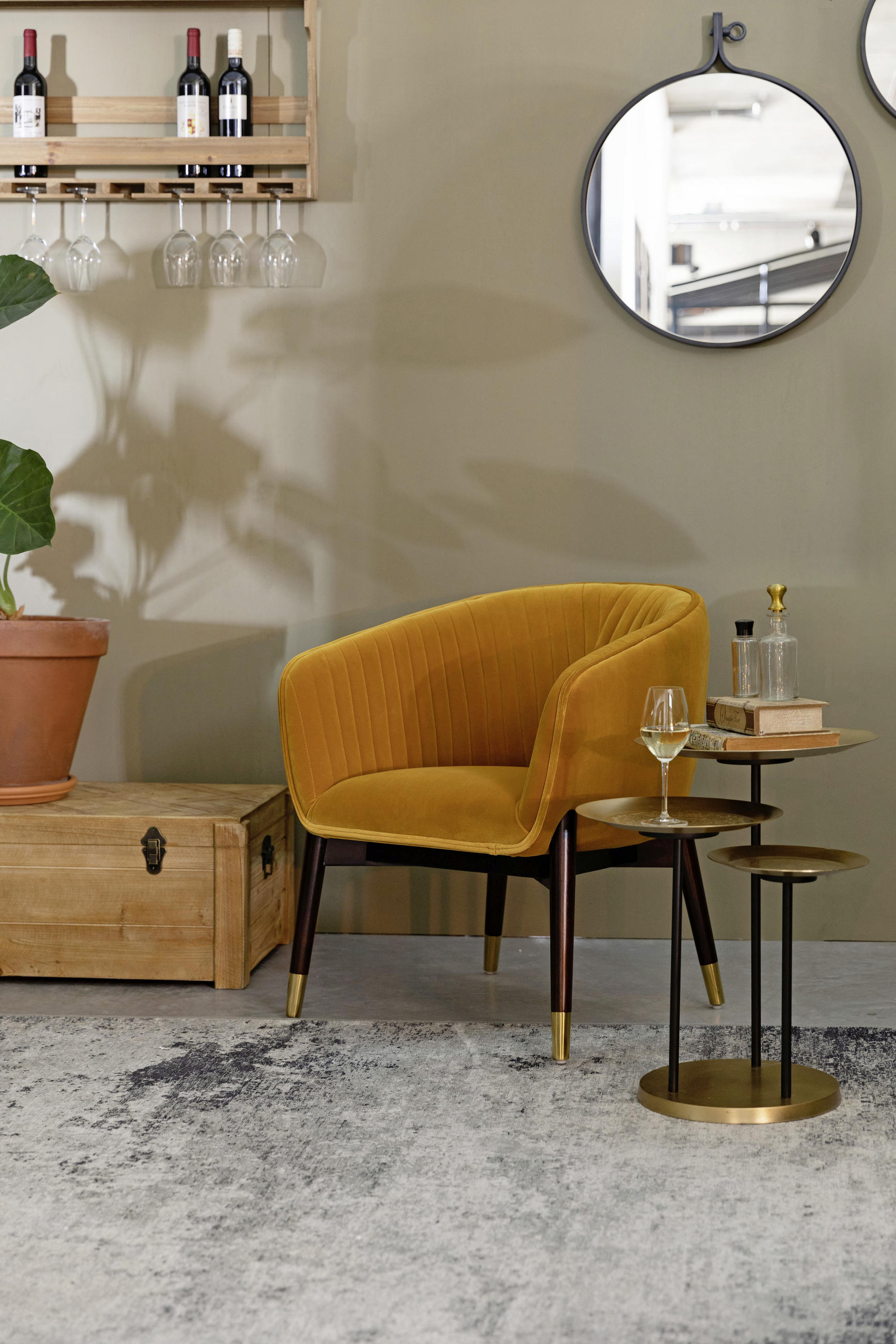 SESSEL Samt Goldfarben, Dunkelbraun, Messingfarben - Dunkelbraun/Messingfarben, Trend, Holz/Textil (71/67/80cm) - Dutchbone