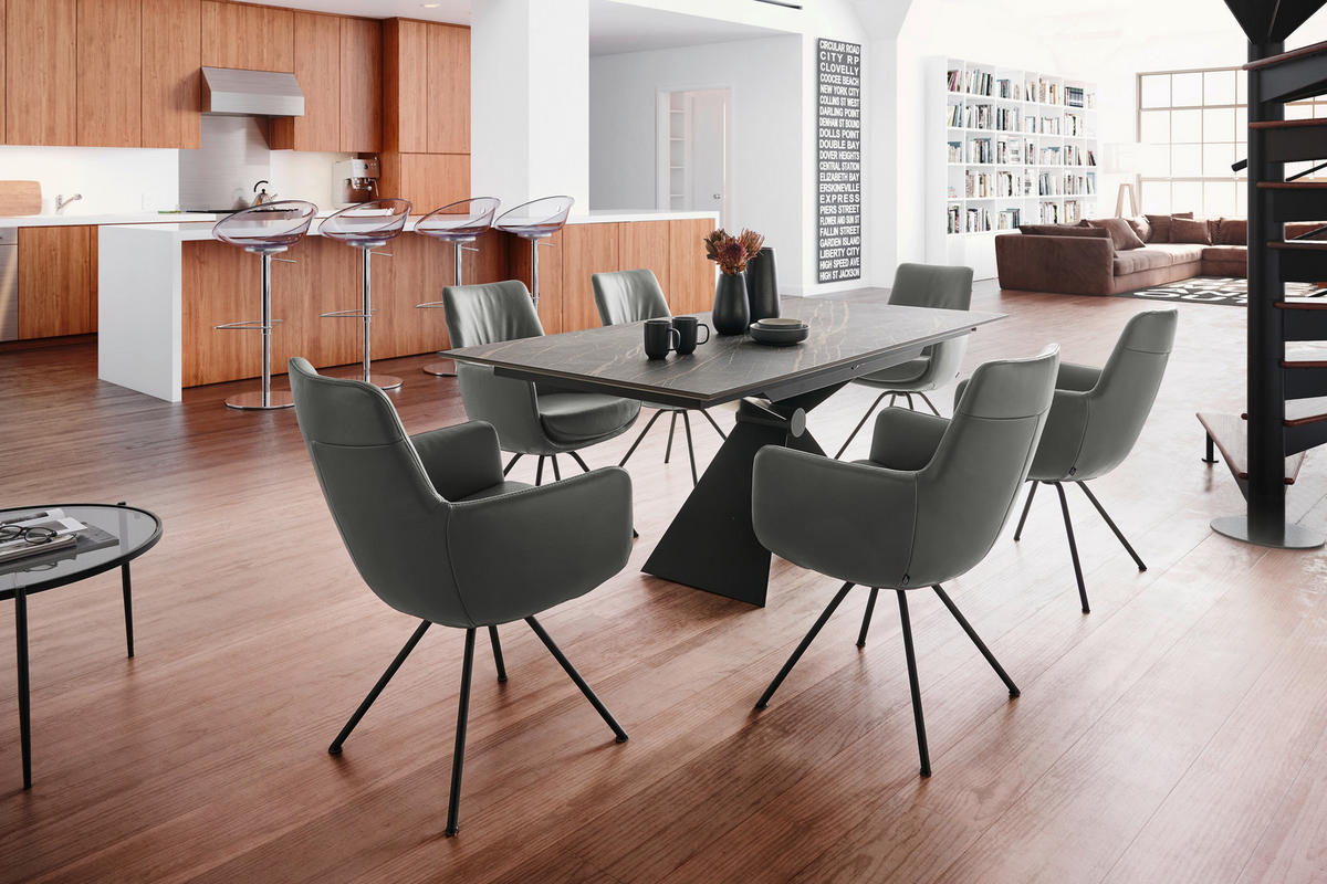 ARMLEHNSTUHL  in Stahl  - Dunkelgrau/Schwarz, Design, Leder/Metall (60/90/61cm) - Dieter Knoll