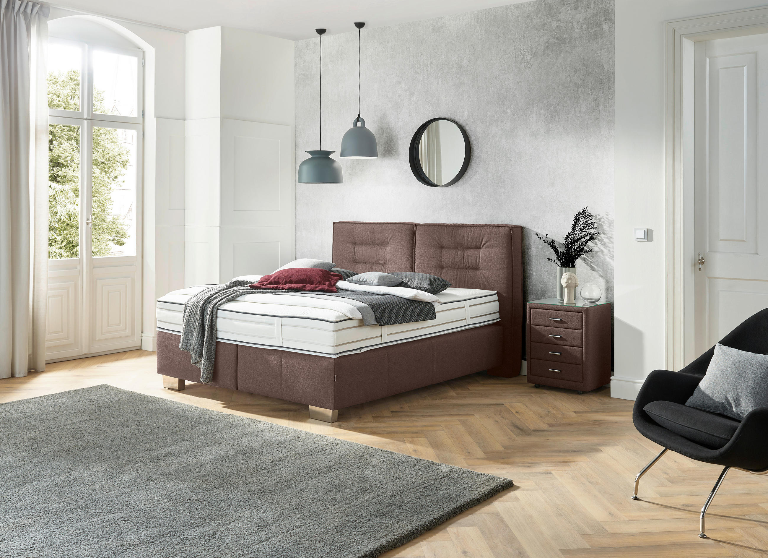 BOXSPRINGBETT 180/200 cm in Braun - Chromfarben/Braun, KONVENTIONELL, Textil (180/200cm) - Dieter Knoll