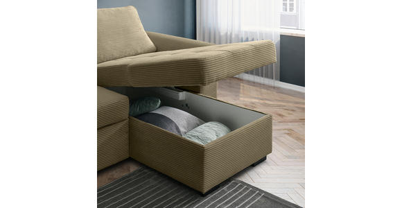 ECKSOFA in Cord, Velours Olivgrün  - Schwarz/Olivgrün, Design, Kunststoff/Textil (155/243cm) - Xora