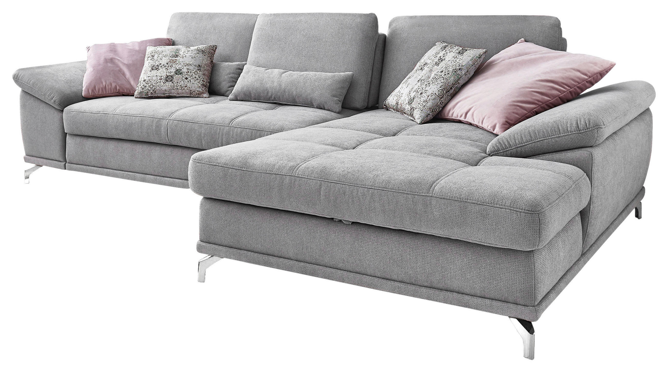 Thumbnail - Sit & More Ecksofa, Silber, Textil, 5-Sitzer, Ottomane rechts, L-Form, 301x176 cm, Goldenes M, Oeko-Tex® Standard 100, M...