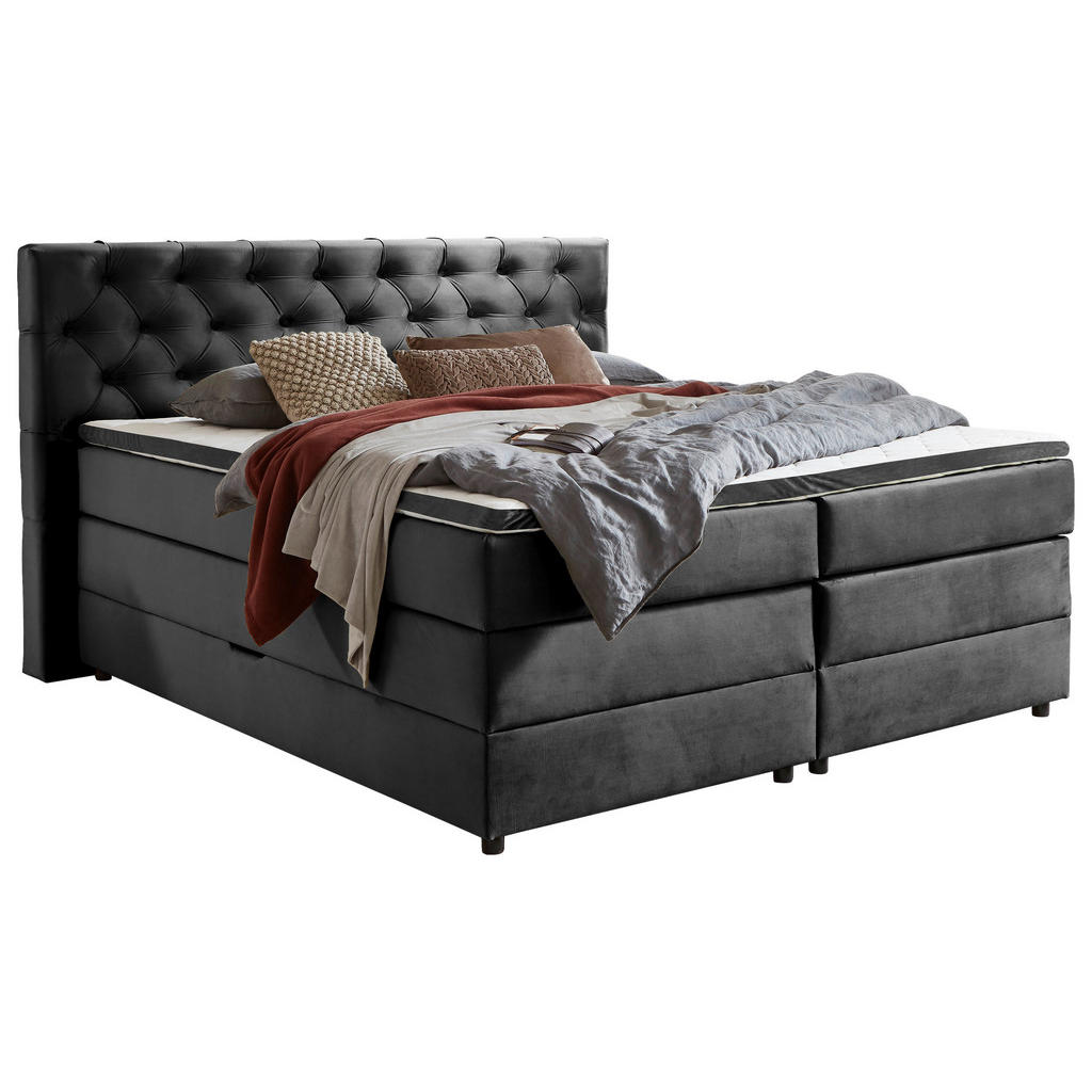 Thumbnail - Mid.you Boxspringbett, Anthrazit, Textil, H2 + H3, 7-Zonen, Höhe ca. 19 cm, 180x200 cm, Bettkasten, Topper durchgehend, ...