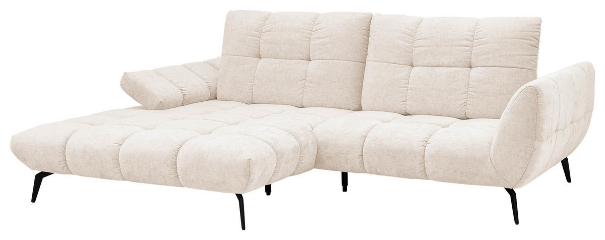 ECKSOFA Creme Flachgewebe Rücken echt, Sitztiefenverstellung  - Creme/Schwarz, KONVENTIONELL, Textil/Metall (211/273cm) - SetOne by Musterring