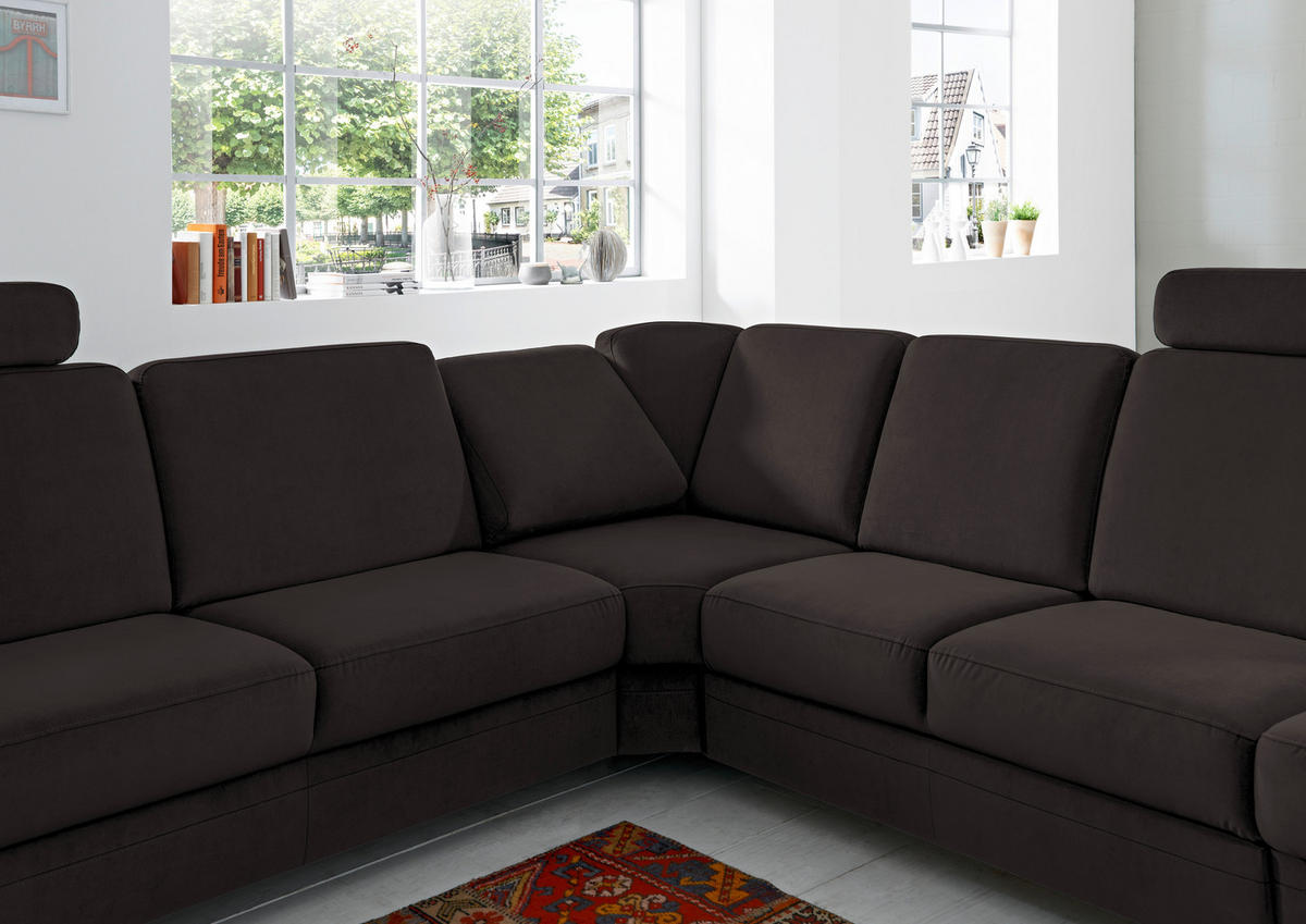 ECKSOFA in Flachgewebe Dunkelbraun  - Dunkelbraun/Alufarben, Konventionell, Textil/Metall (269/287cm) - Beldomo System