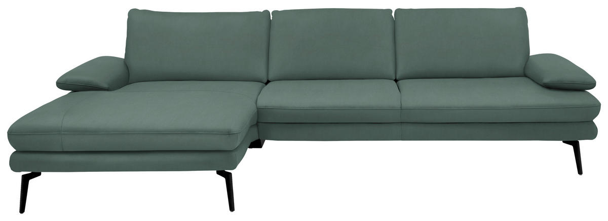 ECKSOFA in Echtleder Opal  - Opal/Schwarz, Design, Leder/Metall (180/310cm) - Dieter Knoll