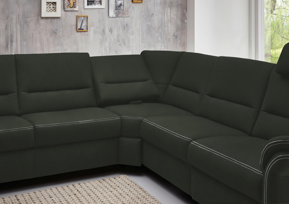 WOHNLANDSCHAFT in Mikrofaser Dunkelgrün  - Dunkelgrün/Alufarben, Konventionell, Textil/Metall (173/330/262cm) - Beldomo System