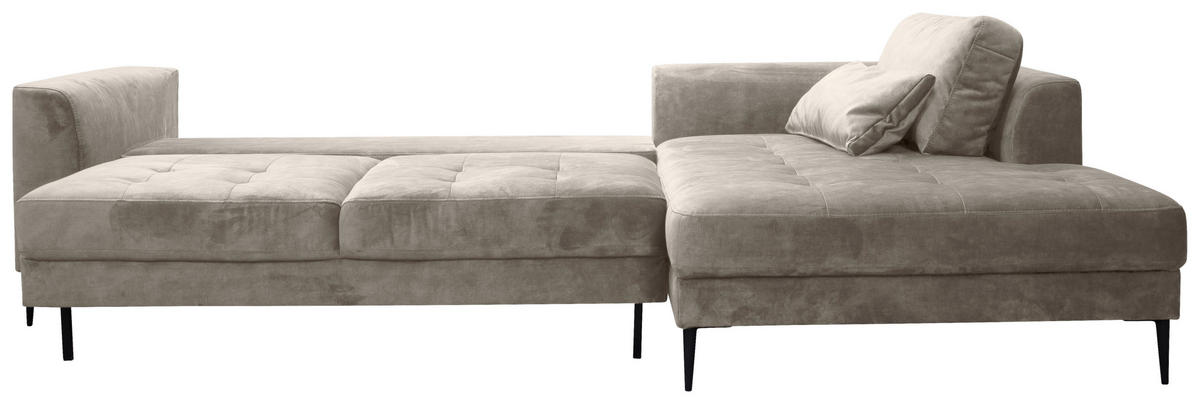 ECKSCHLAFSOFA  mit Stoffauswahl, Schlafen auf Sitzhöhe, Hocker erhältlich Mikrofaser Hellgrau  - Hellgrau/Schwarz, MODERN, Textil (280/168cm) - Trendmanufaktur