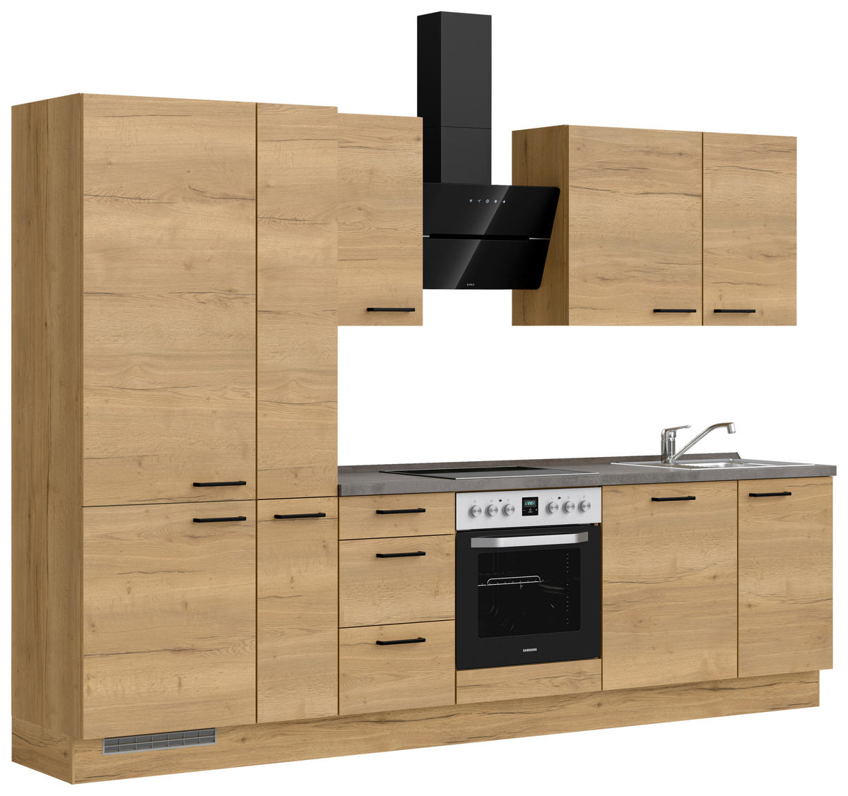 KÜCHENLEERBLOCK 300 cm   in Eichefarben, Schieferfarben  - Schieferfarben/Eichefarben, MODERN, Holzwerkstoff/Metall (300cm) - Nobilia