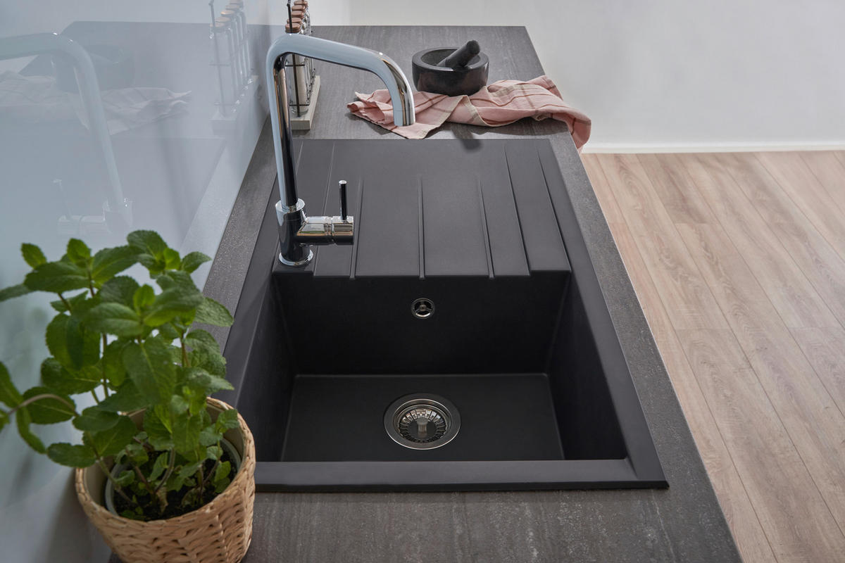 SPÜLE 1712HOUSTON80X50S  - Schwarz, Trend, Glas/Kunststoff (80/21/50cm) - Respekta