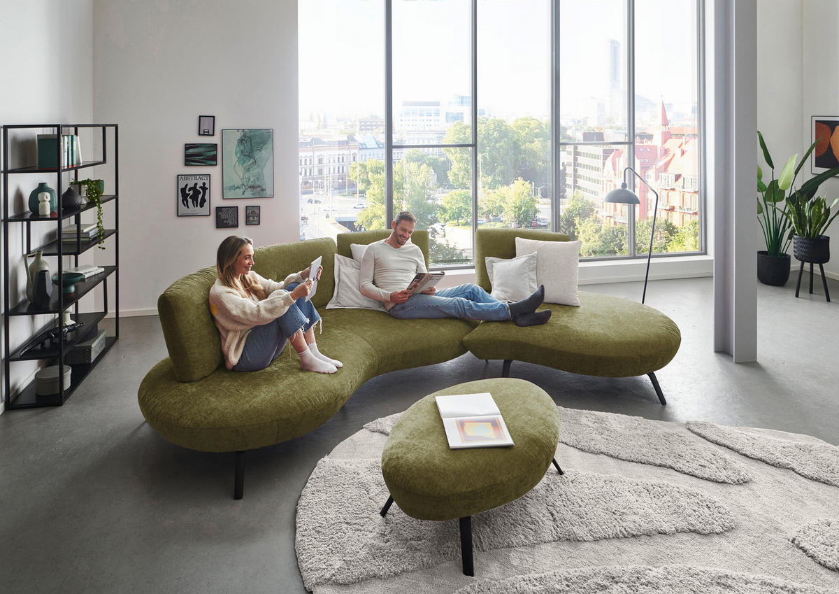 BIGSOFA Flachgewebe Olivgrün  - Schwarz/Olivgrün, Design, Textil/Metall (456/93/138cm) - Moderano