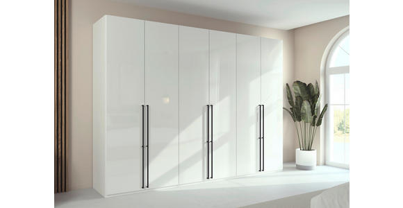 DREHTÜRENSCHRANK 301/235/61 cm,  in Weiß, Weiß Hochglanz, 6-türig  - Weiß Hochglanz/Schwarz, Basics, Holzwerkstoff/Metall (301/235/61cm) - Novel