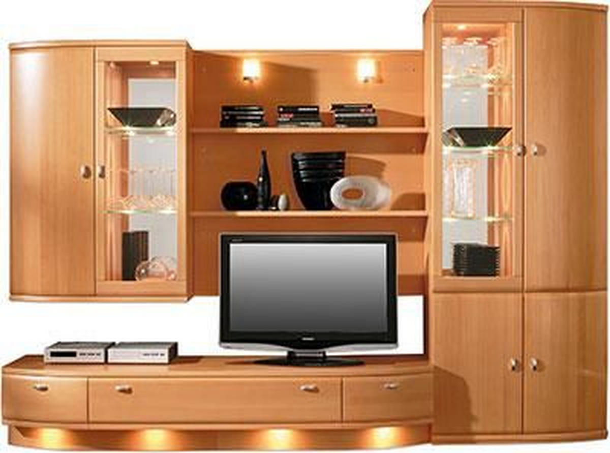 WOHNWAND  300/218,3/58 cm  in Buchefarben  - Buchefarben/Schwarz, KONVENTIONELL, Glas/Holz (300/218,3/58cm) - Musterring