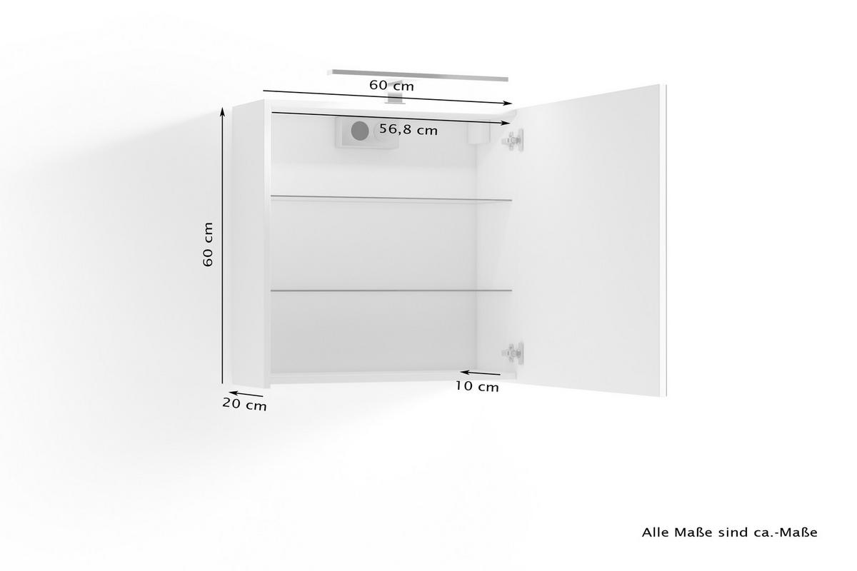 SPIEGELSCHRANK 60/60/20 cm  - Weiß, MODERN, Glas/Holzwerkstoff (60/60/20cm) - MID.YOU