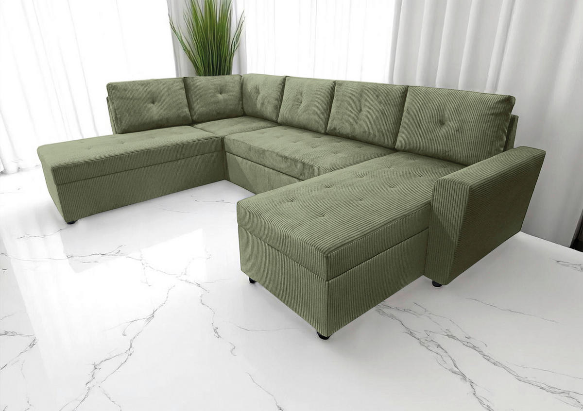 WOHNLANDSCHAFT TERMOLI Mintgrün Cord  - Schwarz/Mintgrün, Design, Kunststoff/Textil (212/297/155cm) - MID.YOU