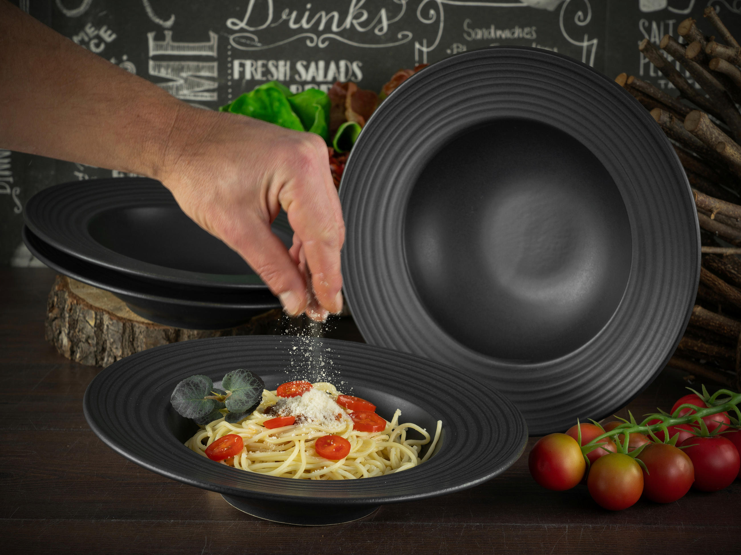 PASTATELLERSET Steinzeug 4-teilig  - Schwarz, Basics, Keramik (30cm) - Creatable
