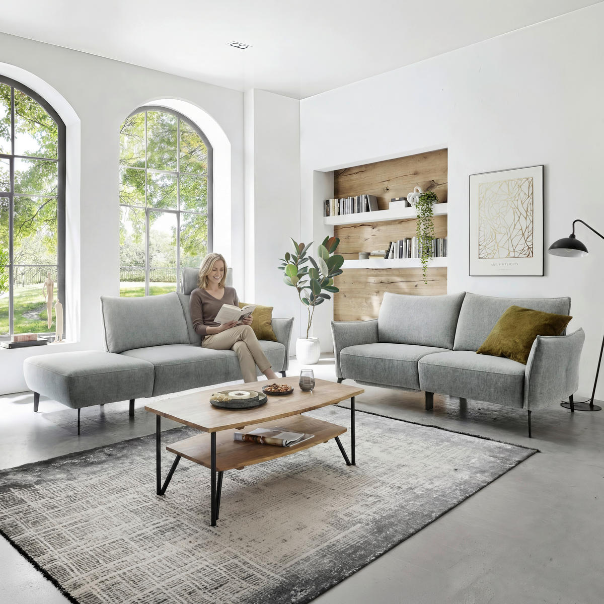 3-SITZER-SOFA Chenille Hellgrau  - Hellgrau/Schwarz, Konventionell, Textil/Metall (184/90/92cm) - Elegando