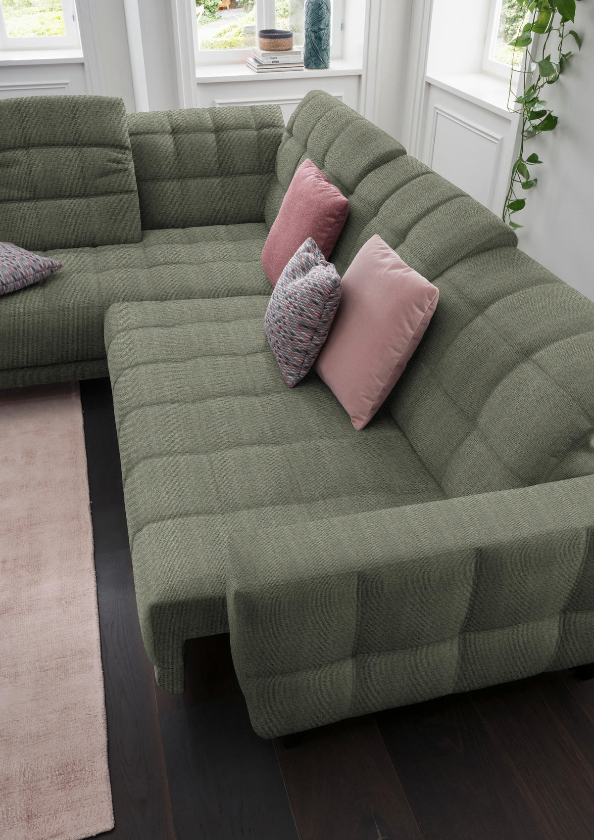 ECKSOFA in Webstoff Grün  216/302 cm  - Schwarz/Grün, Design, Holz/Textil (216/302cm) - Xora