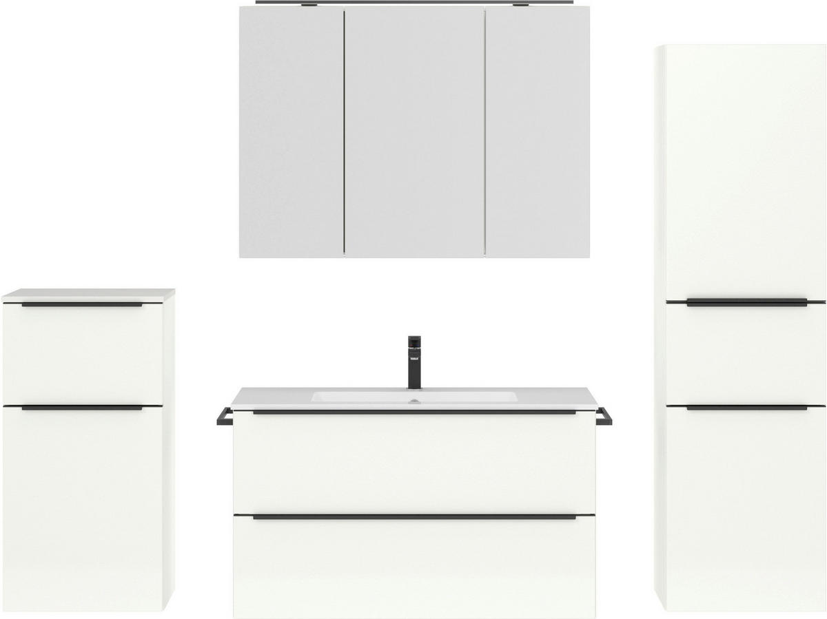 BADEZIMMER 5-teilig  in 191 cm  - Weiß Hochglanz/Schwarz, MODERN, Holzwerkstoff/Stein (191cm) - Nobilia