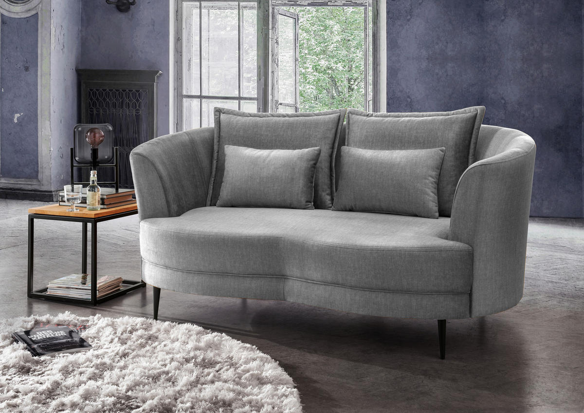 2-SITZER-SOFA in Velours Silberfarben  - Silberfarben/Schwarz, Modern, Textil/Metall (179/85/101cm) - Livetastic