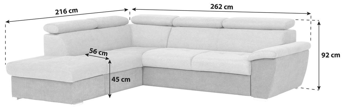 ECKSOFA Hellblau Chenille  - Chromfarben/Schwarz, Design, Textil/Metall (216/262cm) - Livetastic