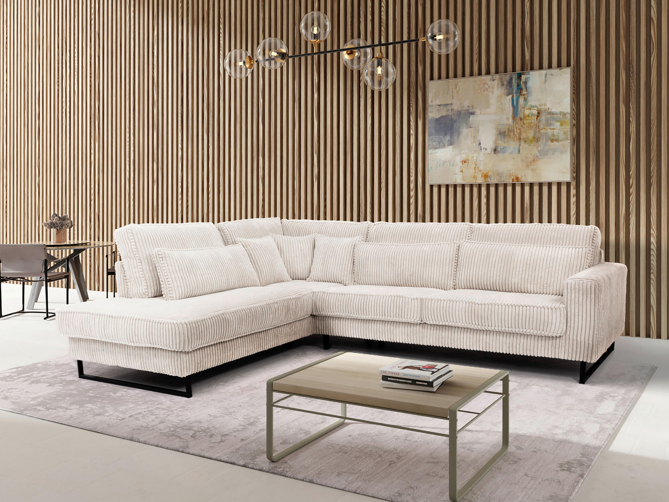 ROHOVÁ SEDAČKA, textil, kompozitní dřevo, krémová - černá/krémová, Konvenční, kov/kompozitní dřevo (284/253cm) - Livetastic