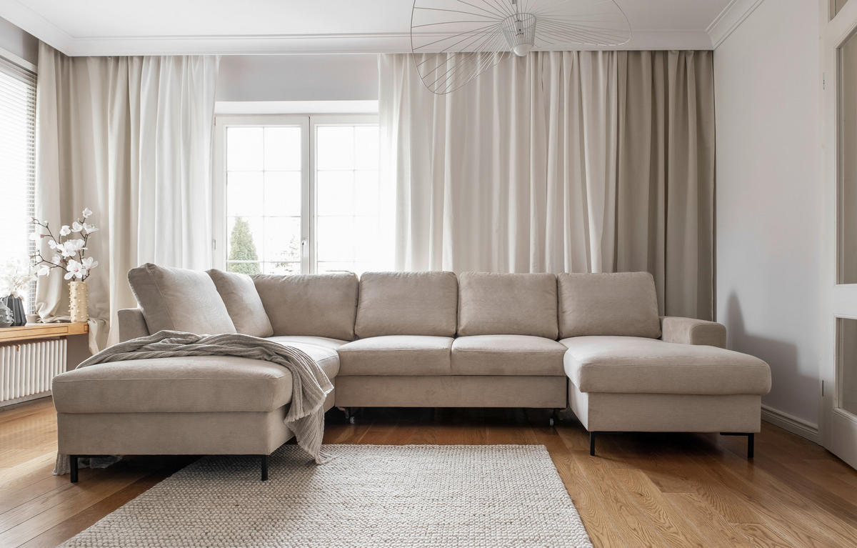 WOHNLANDSCHAFT Beige Cord  - Beige/Schwarz, Design, Textil/Metall (197/303/148cm) - MID.YOU