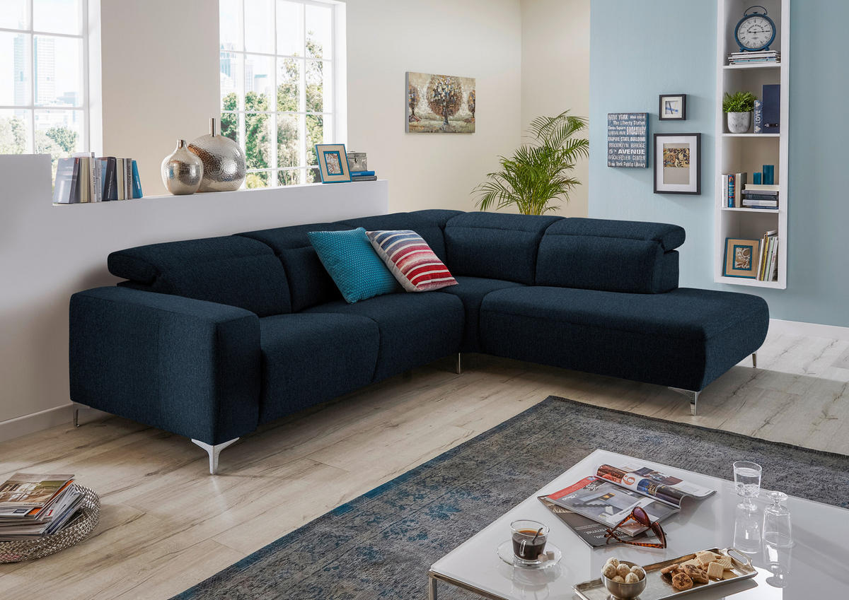 ECKSOFA Dunkelblau Flachgewebe  - Dunkelblau, Design, Textil/Metall (238/290cm) - Pure Home Lifestyle
