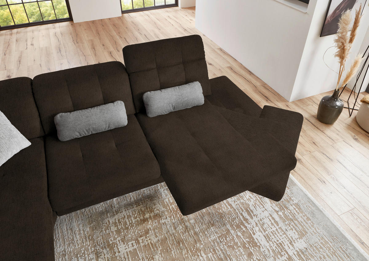 ECKSOFA in Flachgewebe Dunkelbraun  - Dunkelbraun/Schwarz, Design, Textil/Metall (190/309cm) - Beldomo Style